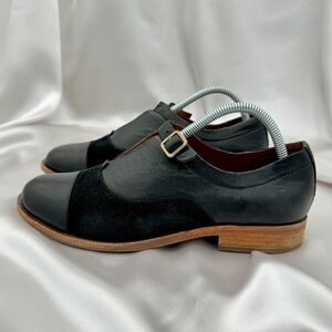 KORK-EASE Niseda Black Leather Suede Oxford Buckle Shoes - Women's Sz 9M